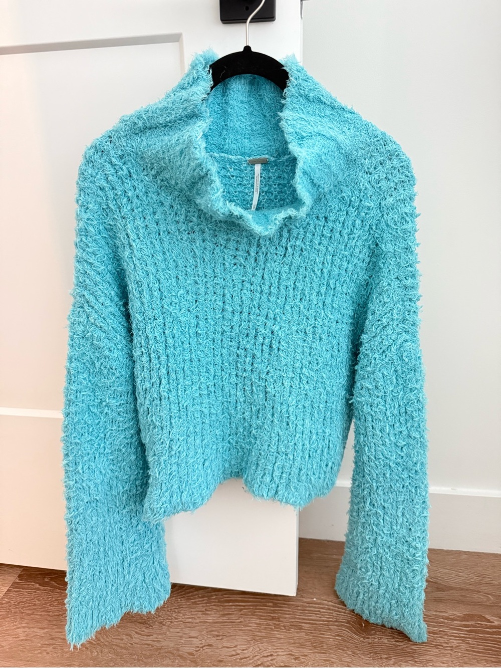 Free People Plush Funnel Cowl Sweater - Aqua